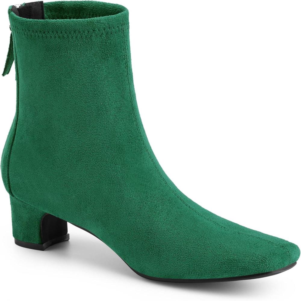 imageAllegra K Womens Square Toe Ankle Boots Chunky Low Heels BootsEmerald Green