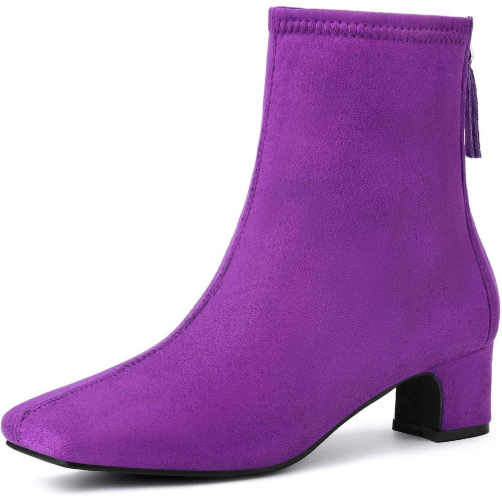 imageAllegra K Womens Square Toe Ankle Boots Chunky Low Heels BootsPurple
