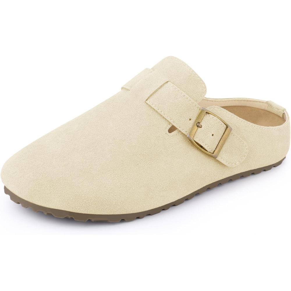 imageAllegra K Womens Suede Clogs Cork Platform Mules with Buckle Slip on SlippersBeige