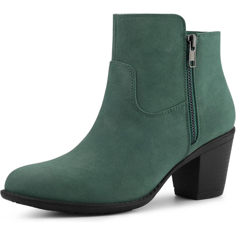 imageAllegra K Womenss Low Chunky Heel Side Zipper Ankle BootiesGreen