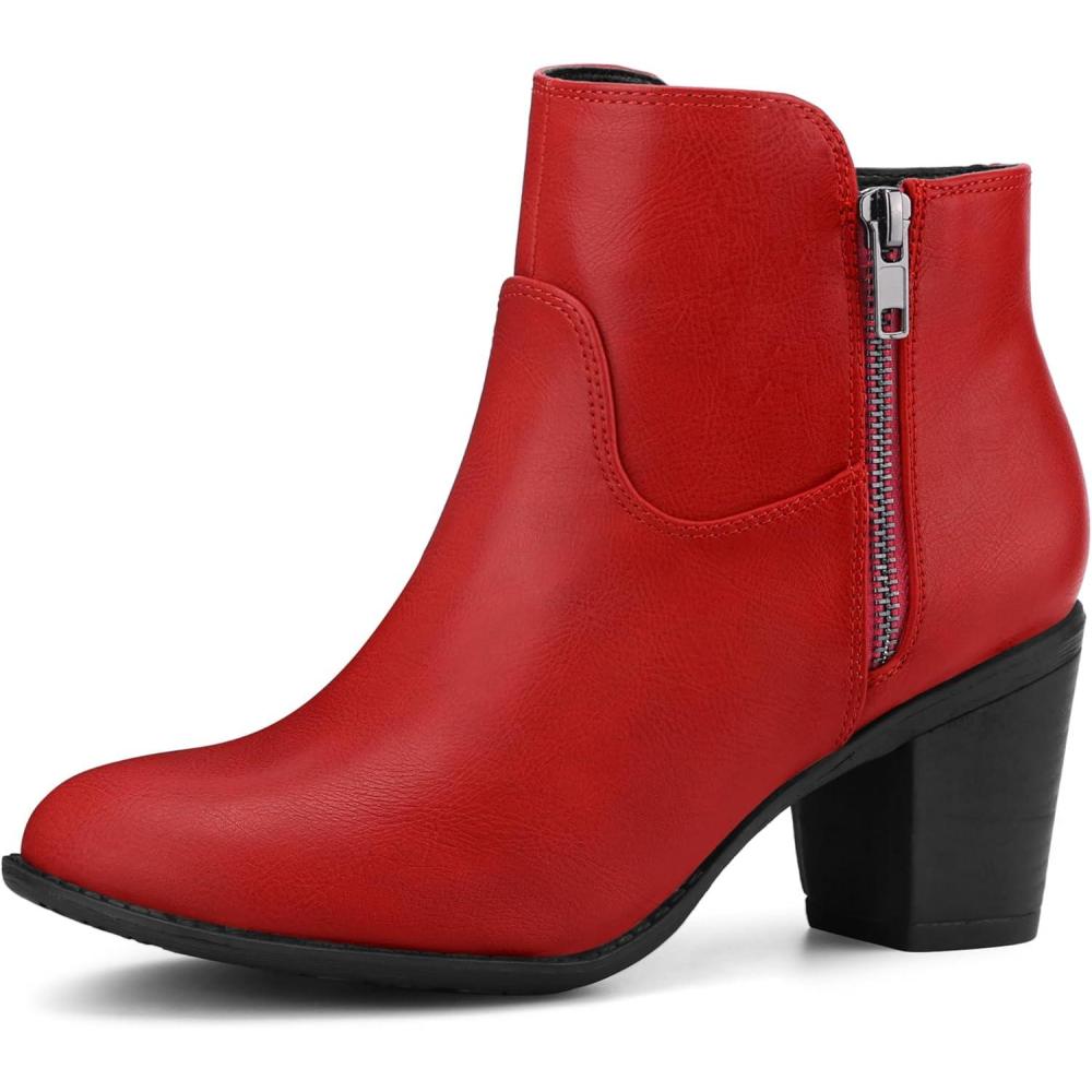 imageAllegra K Womenss Low Chunky Heel Side Zipper Ankle BootiesRed