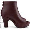imageAllegra K Peep Toe Ankle Boots for Women Back Zip Chunky Heel Platform BootsBurgundy