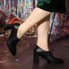imageAllegra K Womens Heel Boots Pointed Toe Chunky Heels Ankle BootiesBlack
