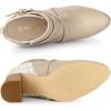 imageAllegra K Womens Pointy Toe Plaid Crisscross Strap Buckle Chunky Heels Ankle BootiesBeige