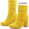 imageAllegra K Womens Velvet Round Toe Block Heels Foldable Mid Calf BootsYellow