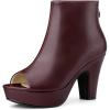 imageAllegra K Peep Toe Ankle Boots for Women Back Zip Chunky Heel Platform BootsBurgundy