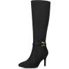imageAllegra K Womens Buckle Pointed Toe Stiletto Heel Knee High BootsBlack