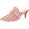 imageAllegra K Womens Buckle Stripe Pointed Toe Slip on Stiletto Heel MulesRed