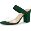 imageAllegra K Womens Dual Clear Strap Block Heels Slides SandalsGreen