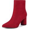 imageAllegra K Womens Pointy Toe Side Zip Block Heel Ankle BootsRed