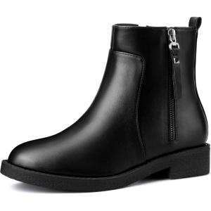 imageAllegra K Round Toe Zipper Chunky Low Heel Ankle Boots for WomenBlack