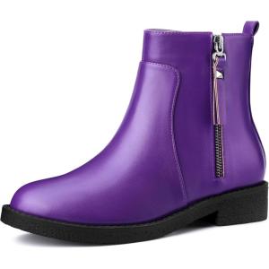 imageAllegra K Round Toe Zipper Chunky Low Heel Ankle Boots for WomenPurple