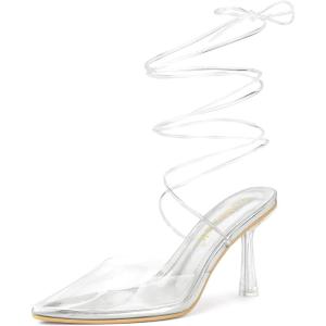 imageAllegra K Womens Clear Heels Lace Up Strappy Stiletto Transparent Heel SandalsSilver