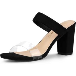 imageAllegra K Womens Dual Clear Strap Block Heels Slides SandalsBlack