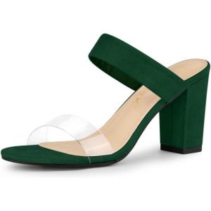 imageAllegra K Womens Dual Clear Strap Block Heels Slides SandalsGreen