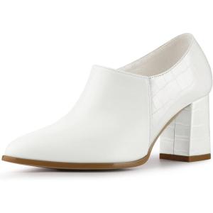 imageAllegra K Womens Heel Boots Pointed Toe Chunky Heels Ankle BootiesWhite