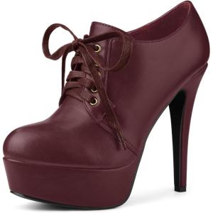 imageAllegra K Womens Platform Lace Up Round Toe Stiletto High Heel Ankle BootiesBurgundy
