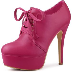 imageAllegra K Womens Platform Lace Up Round Toe Stiletto High Heel Ankle BootiesHot Pink