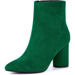 imageAllegra K Womens Pointy Toe Side Zip Block Heel Ankle BootsEmerald Green