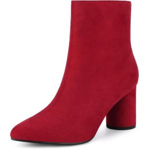 imageAllegra K Womens Pointy Toe Side Zip Block Heel Ankle BootsRed