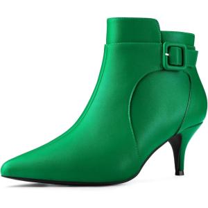 imageAllegra K Womens Pointy Toe Zipper Buckle Decor Kitten Heels Ankle BootsGreen