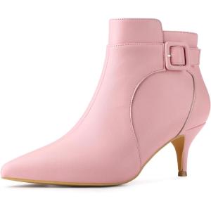 imageAllegra K Womens Pointy Toe Zipper Buckle Decor Kitten Heels Ankle BootsPink