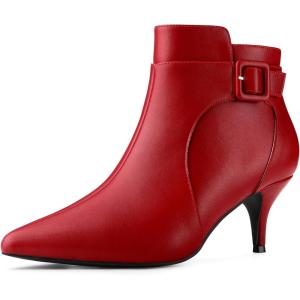 imageAllegra K Womens Pointy Toe Zipper Buckle Decor Kitten Heels Ankle BootsRed