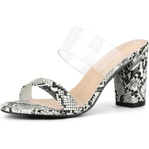 imageAllegra K Womens Snake Print Block Heel Snakeskin Heels Slide SandalsWhite Snakeskin