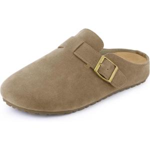 imageAllegra K Womens Suede Clogs Cork Platform Mules with Buckle Slip on SlippersKhaki