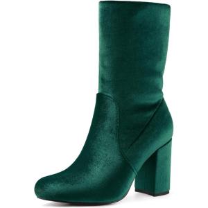 imageAllegra K Womens Velvet Round Toe Block Heels Foldable Mid Calf BootsGreen