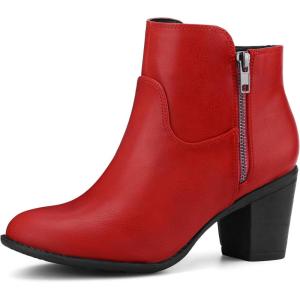 imageAllegra K Womenss Low Chunky Heel Side Zipper Ankle BootiesRed