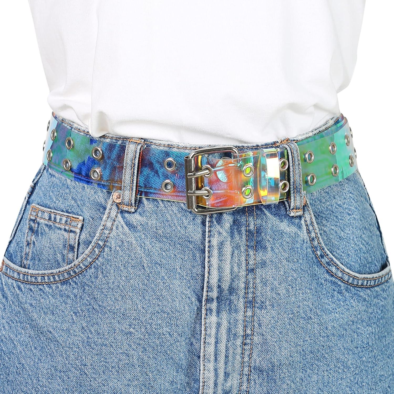 imageAllegra K Womens Clear Waist Belts Plus Size Grommet Transparent Pin Buckle Belt for Jeans Dresses ShortsColorful