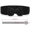 imageAllegra K Woman Faux Pearl Bowknot Press Stud Button Stretchy Waistband Cinch BeltBlack