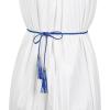 imageAllegra K Womens Tassels Braided Waist Belt Self Tie Woven Skinny Belts for DressBlack  Royal Blue