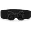 imageAllegra K Woman Faux Pearl Bowknot Press Stud Button Stretchy Waistband Cinch BeltBlack