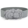 imageuxcell Chiffon Flowers Press Stud Button Elastic Textured Band Waist Belt for LadiesGray