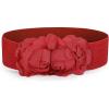 imageuxcell Chiffon Flowers Press Stud Button Elastic Textured Band Waist Belt for LadiesRed