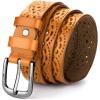 imageuxcell Hollow Floral Retro Vintage Faux Leather Belt With Buckle for WomenBrown