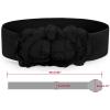 imageuxcell Chiffon Flowers Press Stud Button Elastic Textured Band Waist Belt for LadiesBlack