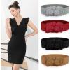 imageuxcell Chiffon Flowers Press Stud Button Elastic Textured Band Waist Belt for LadiesBrown