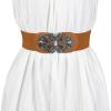 imageuxcell Wide Elastic Vintage High Stretchy Retro Waist Belt with Buckle for WomenBrown
