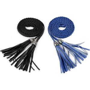 imageAllegra K Womens Tassels Braided Waist Belt Self Tie Woven Skinny Belts for DressBlack  Royal Blue