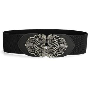imageuxcell Wide Elastic Vintage High Stretchy Retro Waist Belt with Buckle for WomenBlack
