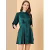 imageAllegra K Womens Elegant Satin Dresses Pleated Waist ALine Belted Puff Sleeve Shirt DressDark Green