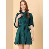 imageAllegra K Womens Elegant Satin Dresses Pleated Waist ALine Belted Puff Sleeve Shirt DressDark Green