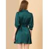imageAllegra K Womens Elegant Satin Dresses Pleated Waist ALine Belted Puff Sleeve Shirt DressDark Green