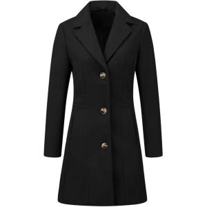 imageAllegra K Womens Winter Pea Coat 2025 Fall Single Breasted Long Outerwear Trench CoatsBlack