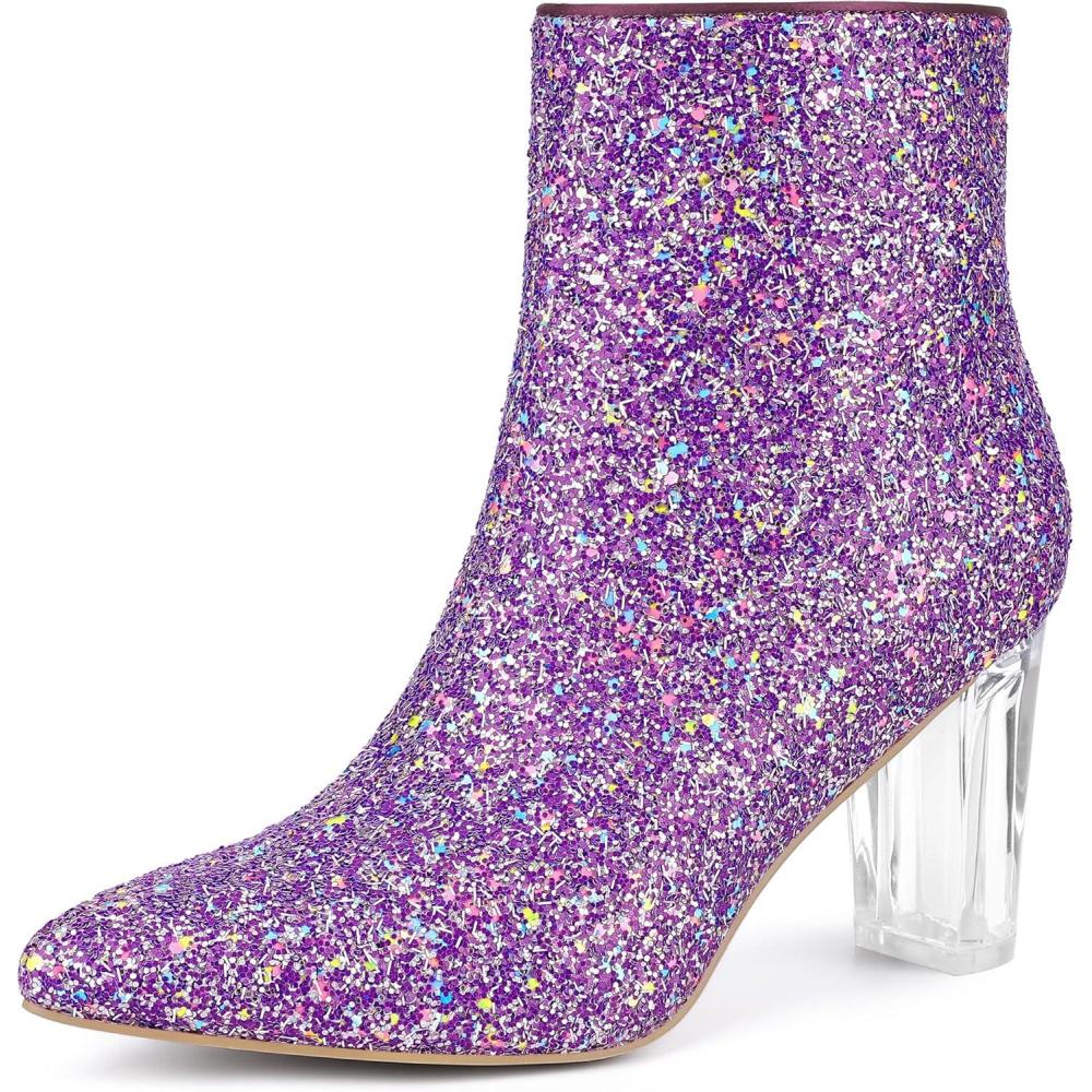 imageAllegra K Womens Clear Block Heel Glitter Ankle BootsPurple