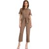 imageAllegra K Womens Short Sleeve Collared Cropped Coverall Button Down Tie Waist Cotton Cargo JumpsuitCoffee