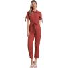 imageAllegra K Womens Short Sleeve Collared Cropped Coverall Button Down Tie Waist Cotton Cargo JumpsuitRed